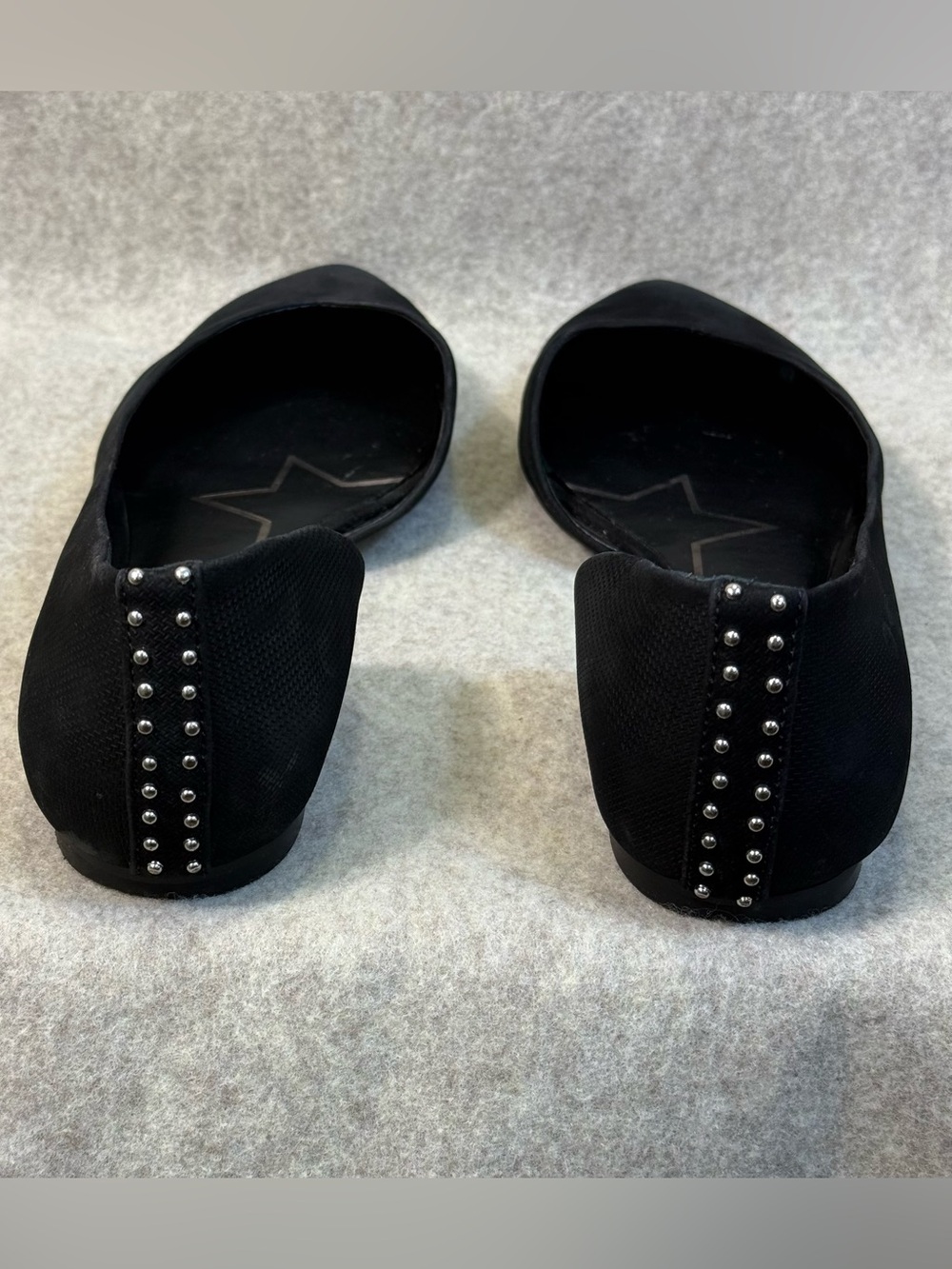 Gianni Bini Black Pointed D'Orsay Flats with Silver Stud Heel - Picture 4 of 11
